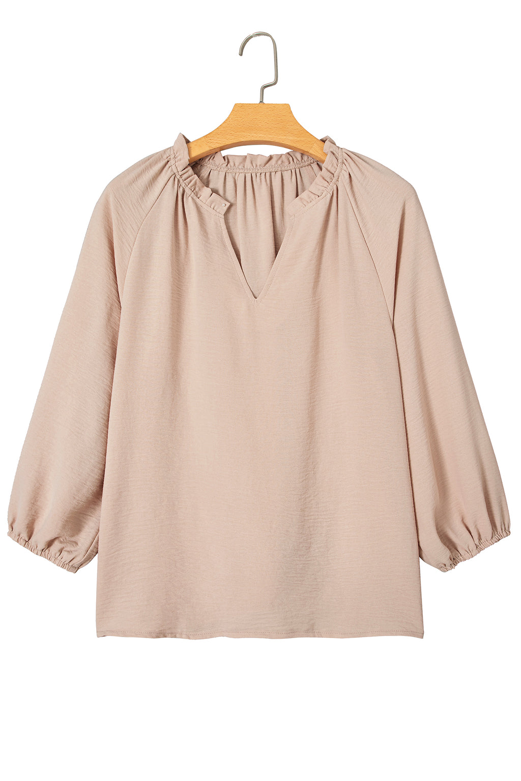 Parchment V Neck Gathered Cuff Three Quarter Sleeve Blouse