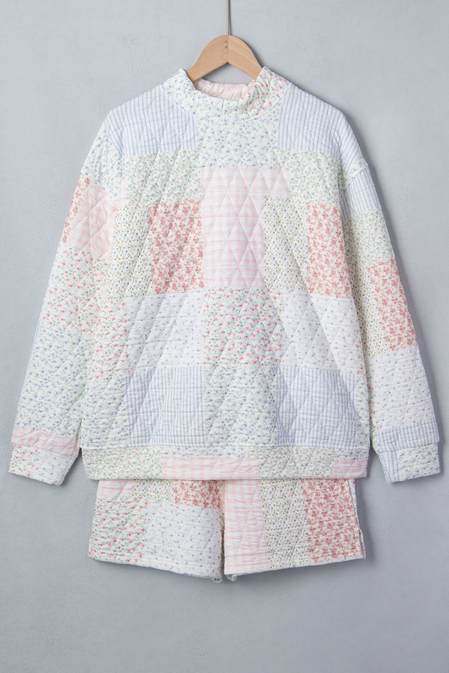 Multicolour Floral Quilted Mock Neck Top and Short Set