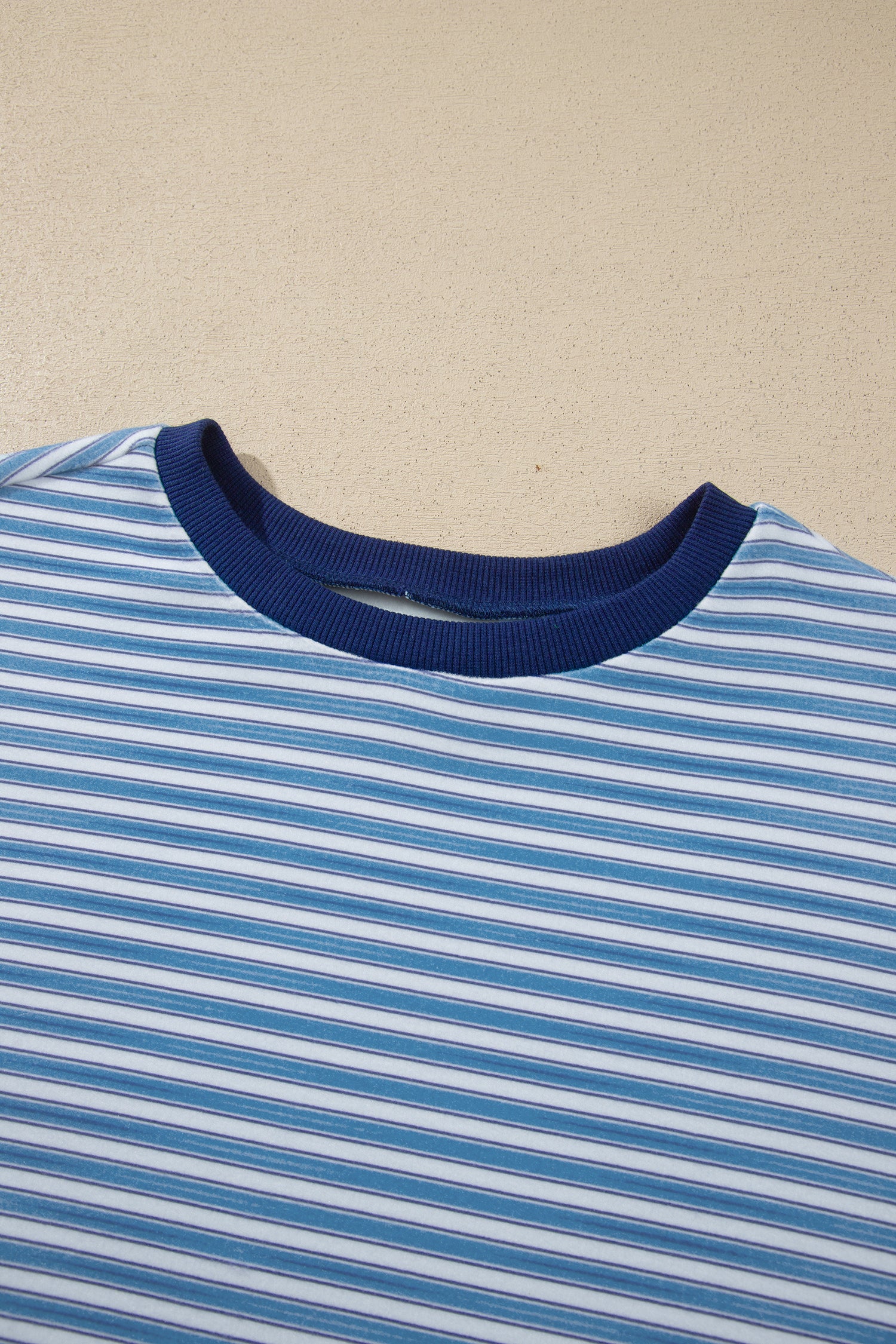 Sky Blue Stripe Long Sleeve Oversized Top Pocketed Casual Shorts Two Piece Set
