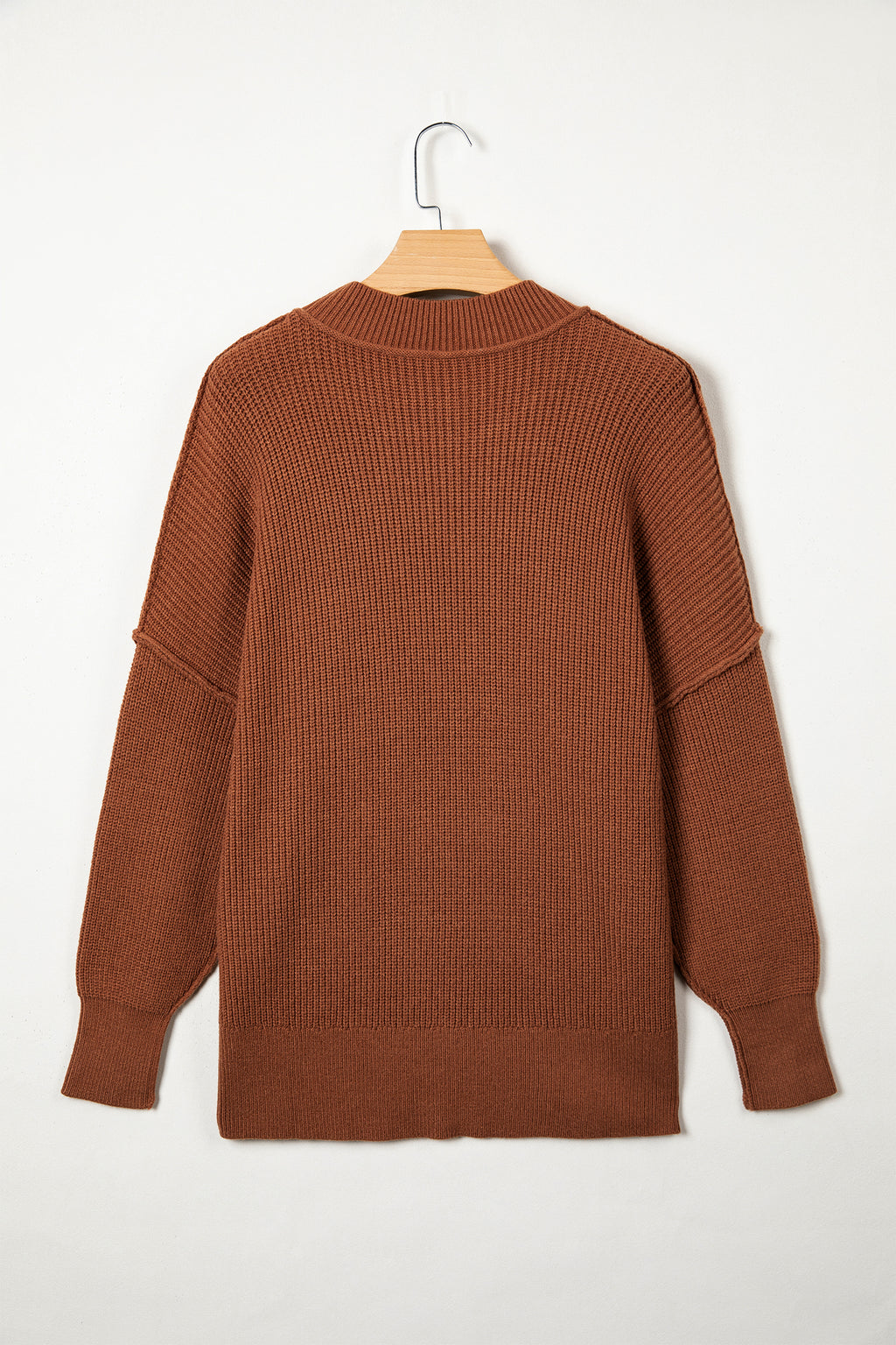 Chestnut Solid Color Mock Neck Oversized Tunic Sweater