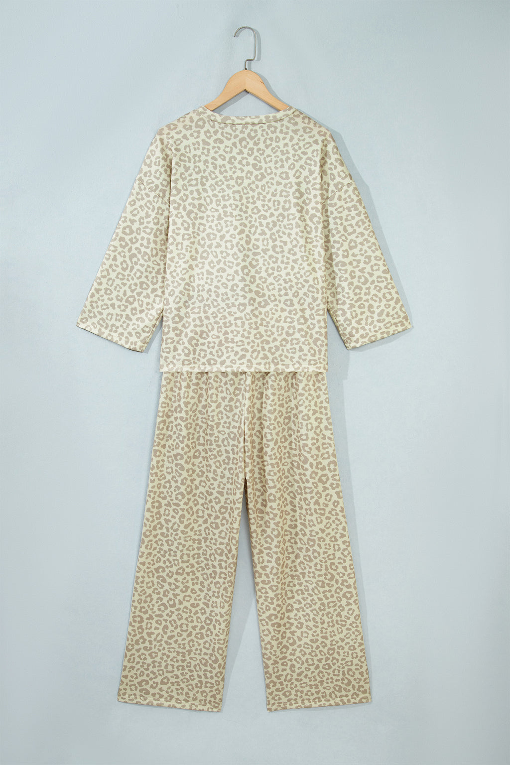 Apricot Leopard Print Varsity Striped Detail 3/4 Sleeve Top Shift Pant Set