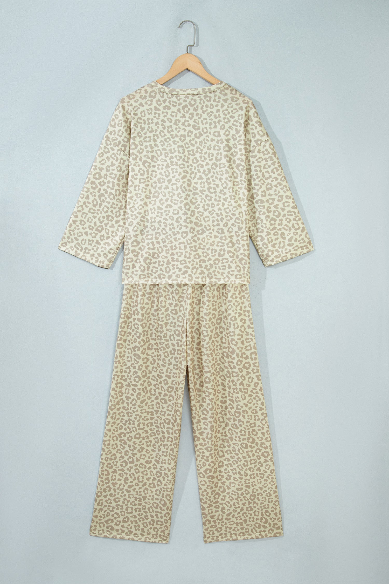 Apricot Leopard Print Varsity Striped Detail 3/4 Sleeve Top Shift Pant Set