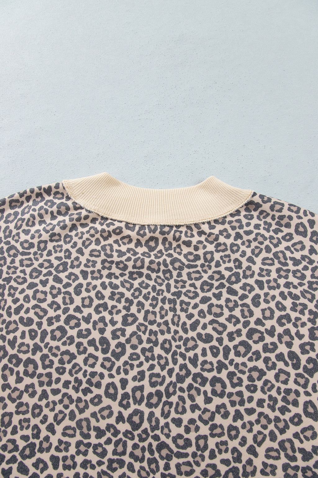 Multicolour Plus Size Leopard Print Ribbed Color Block Mock Neck Tunic Sweatshirt
