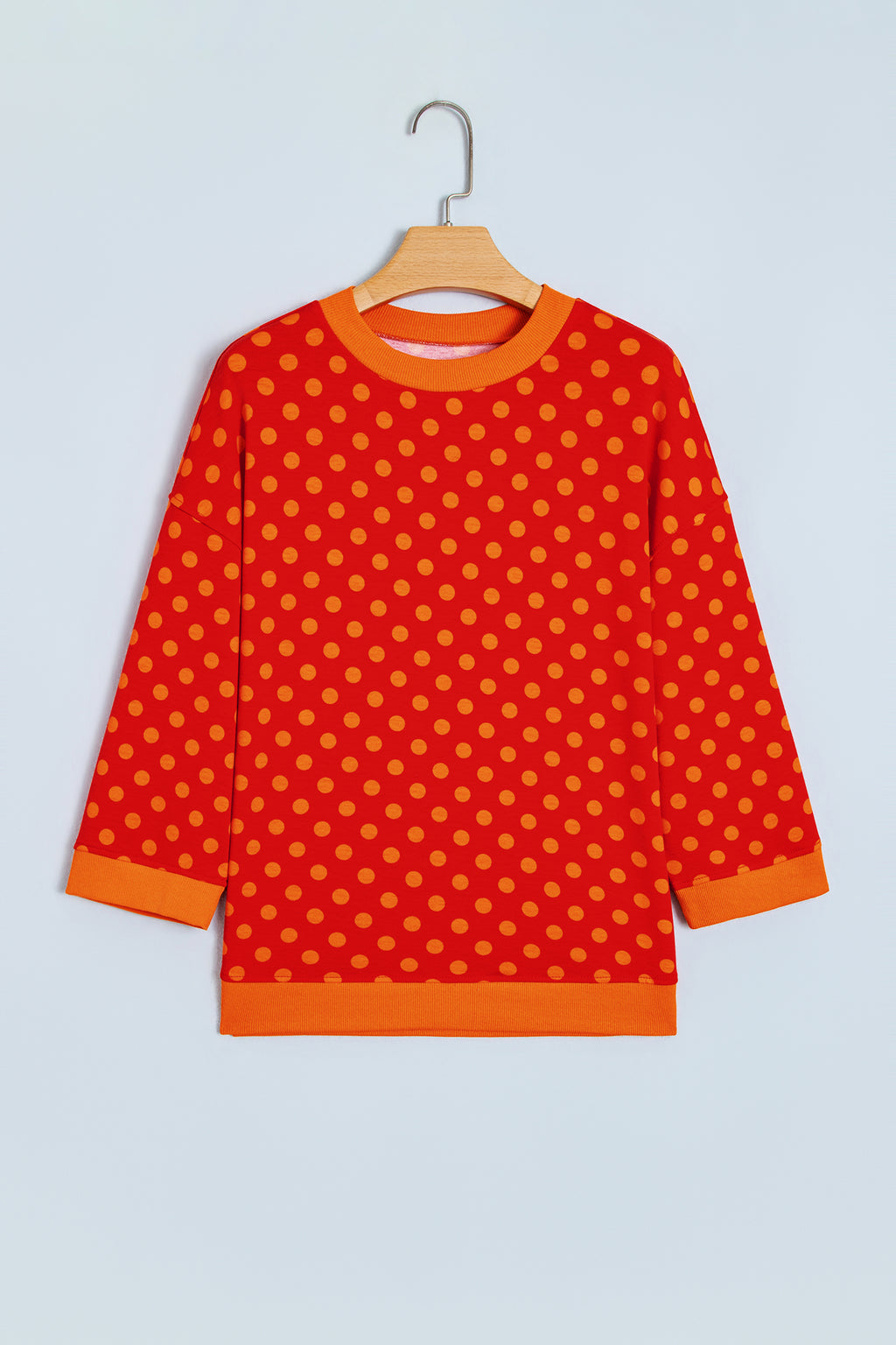 Green Polka Dot Print Contrast Trim Round Neck Bracelet Sleeve Top