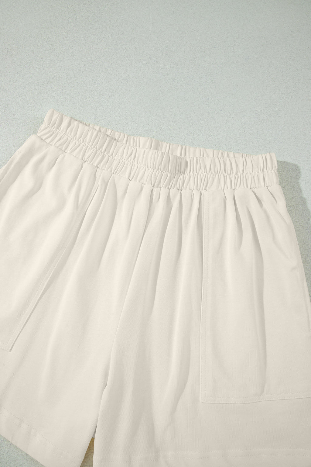 Beige Stitched Detail Loose Tank Top Cotton 2pcs Short Set
