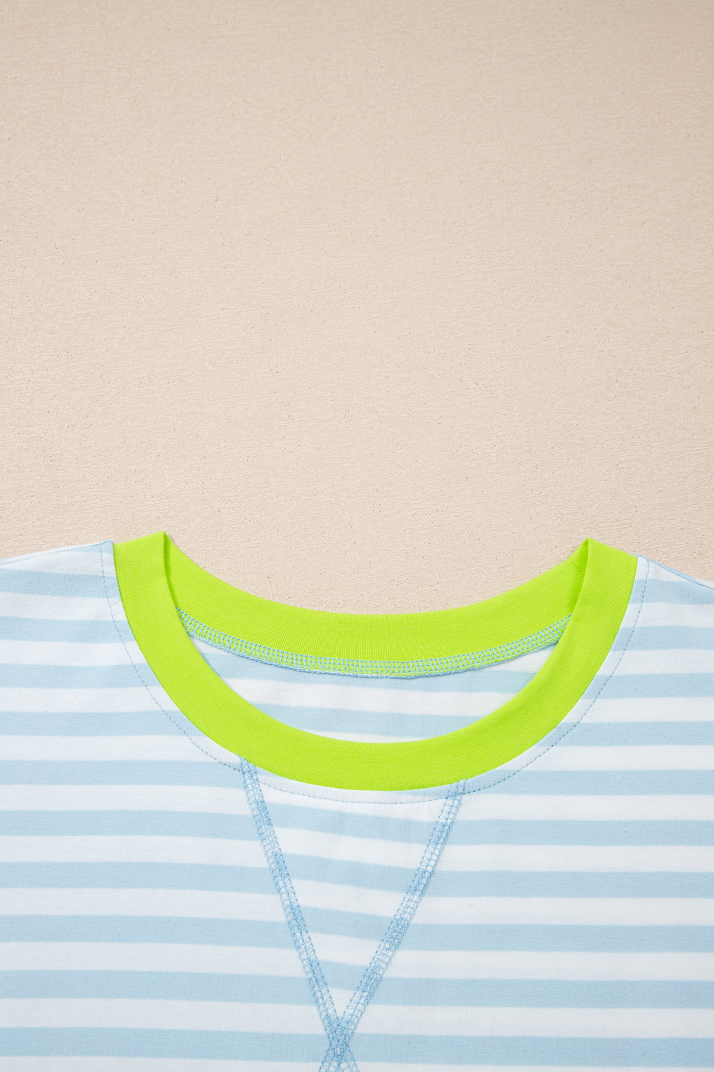 Yellow Stripe Contrast Neck Loose Tee and Drawstring Shorts Set