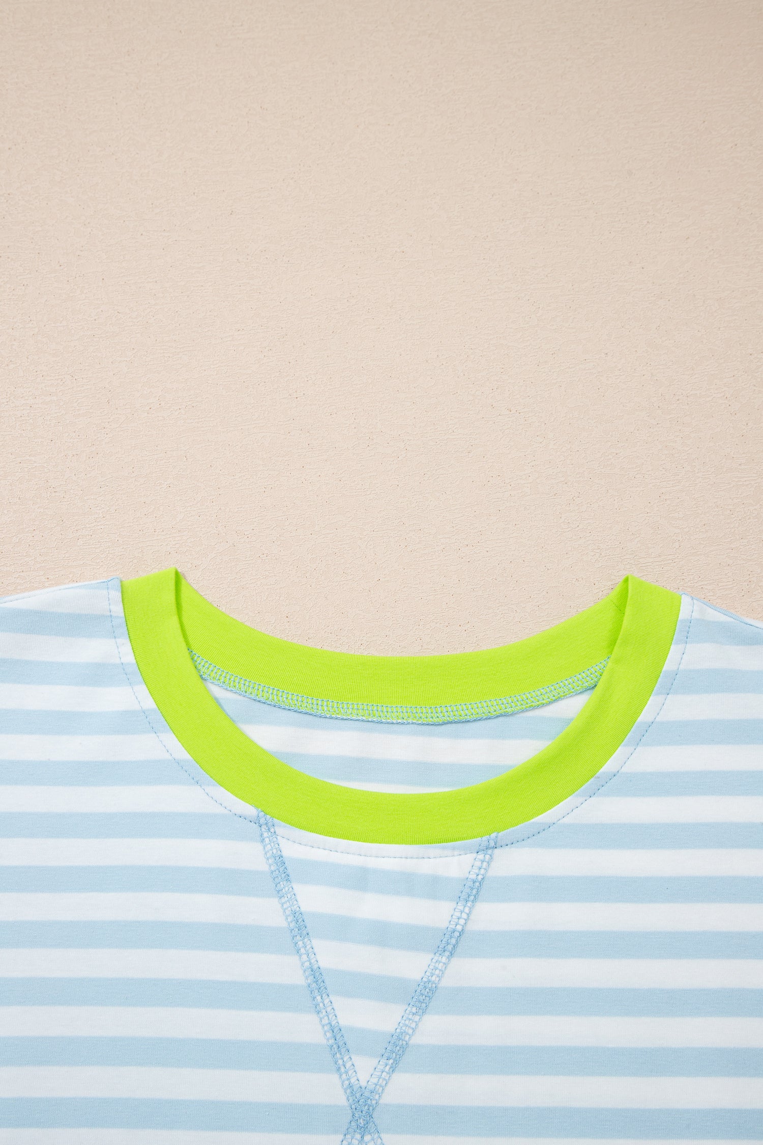 Yellow Stripe Contrast Neck Loose Tee and Drawstring Shorts Set