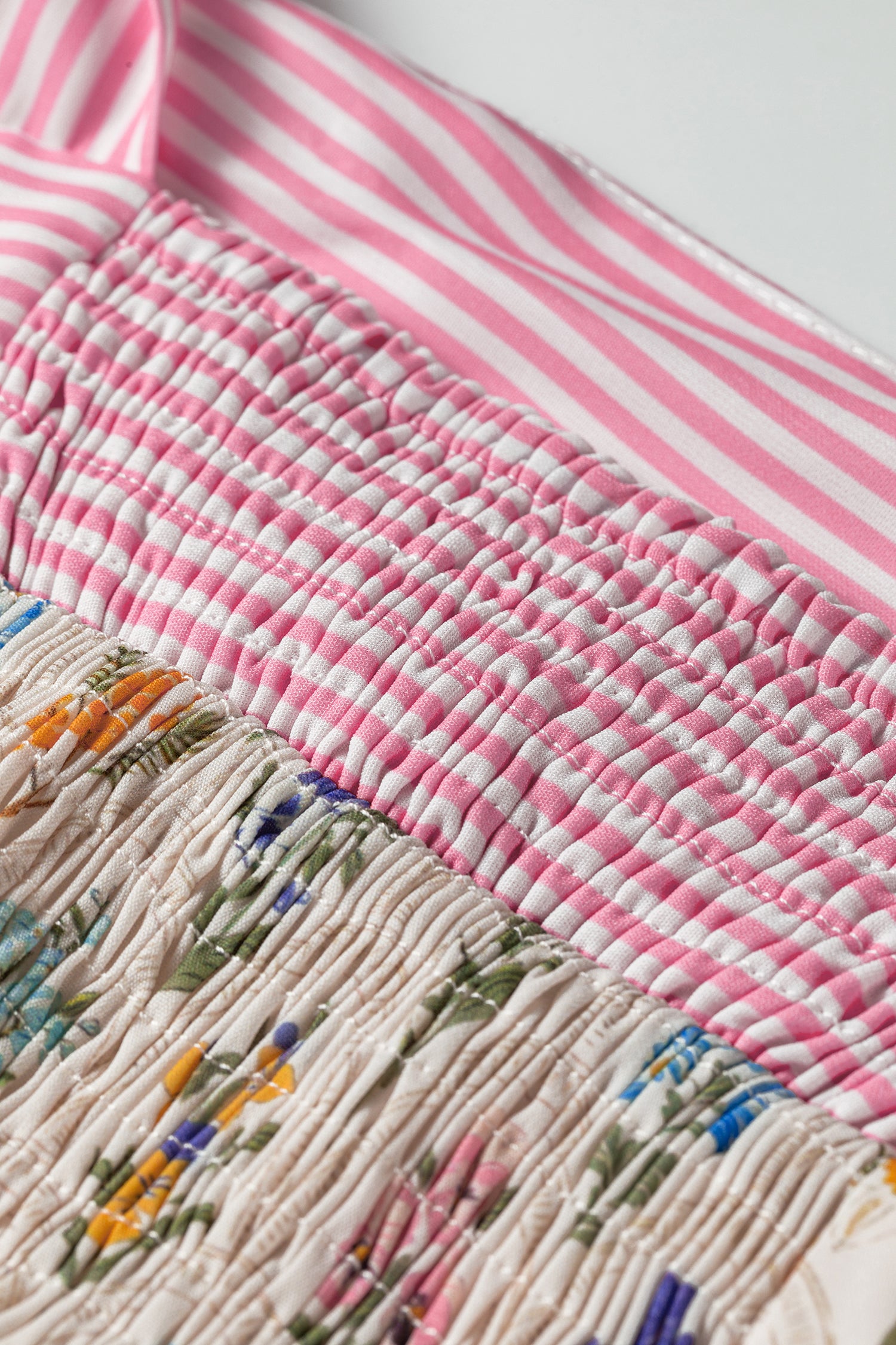 Multicolour Floral Print Striped Detail Knot Straps Maxi Dress
