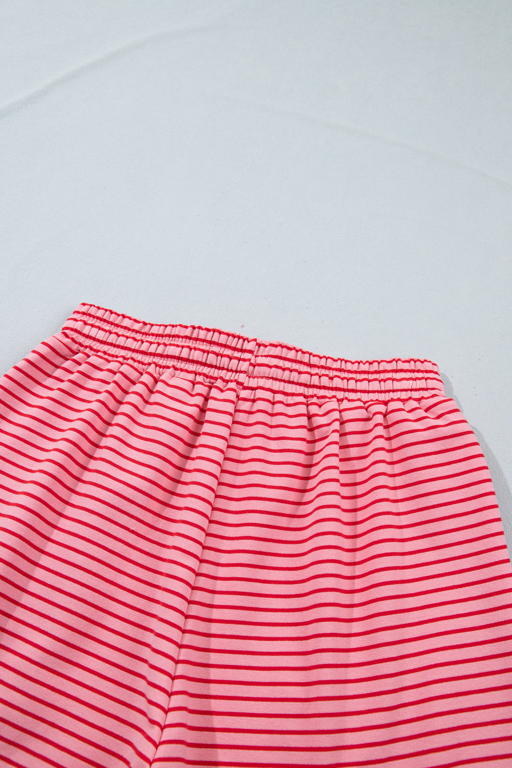 Blue Stripe Ribbed Patchwork Mock Neck Baggy Pullover Matching Shorts Set