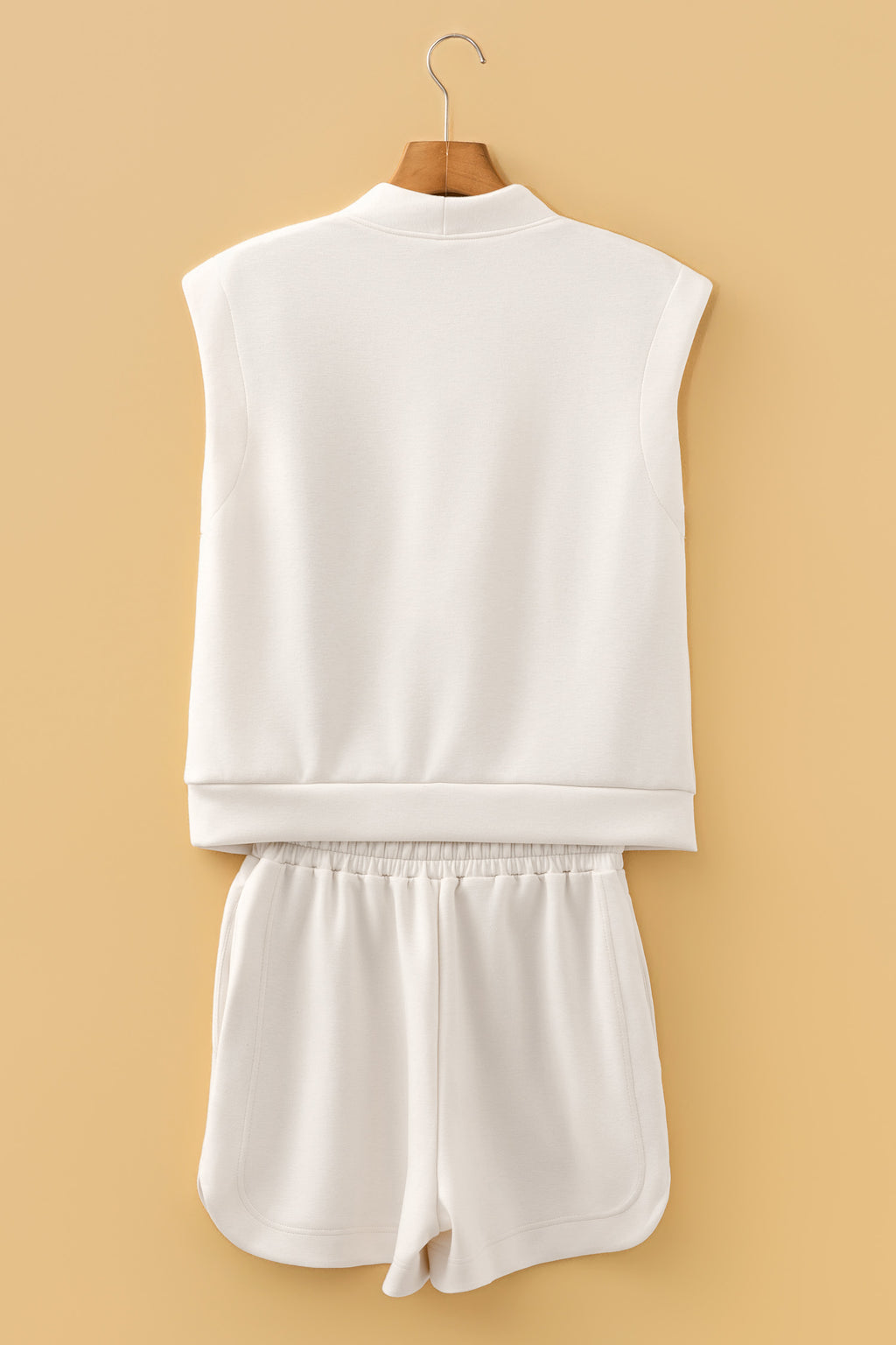 Oatmeal Quarter Zip Sleeveless Top Drawstring Shorts Casual 2pcs Outfit