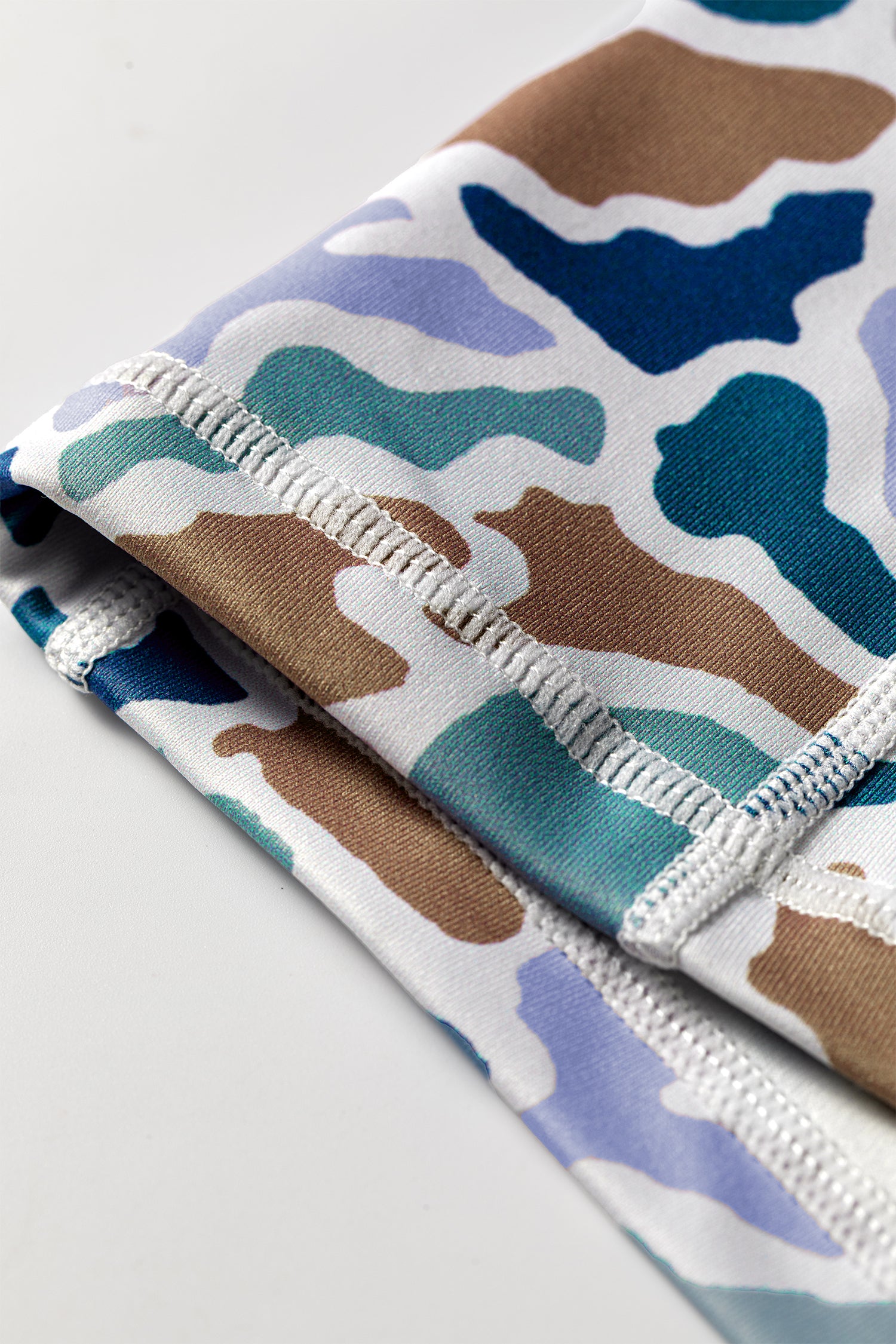 Sky Blue Abstract Camo Printed Seam Detail Biker Shorts