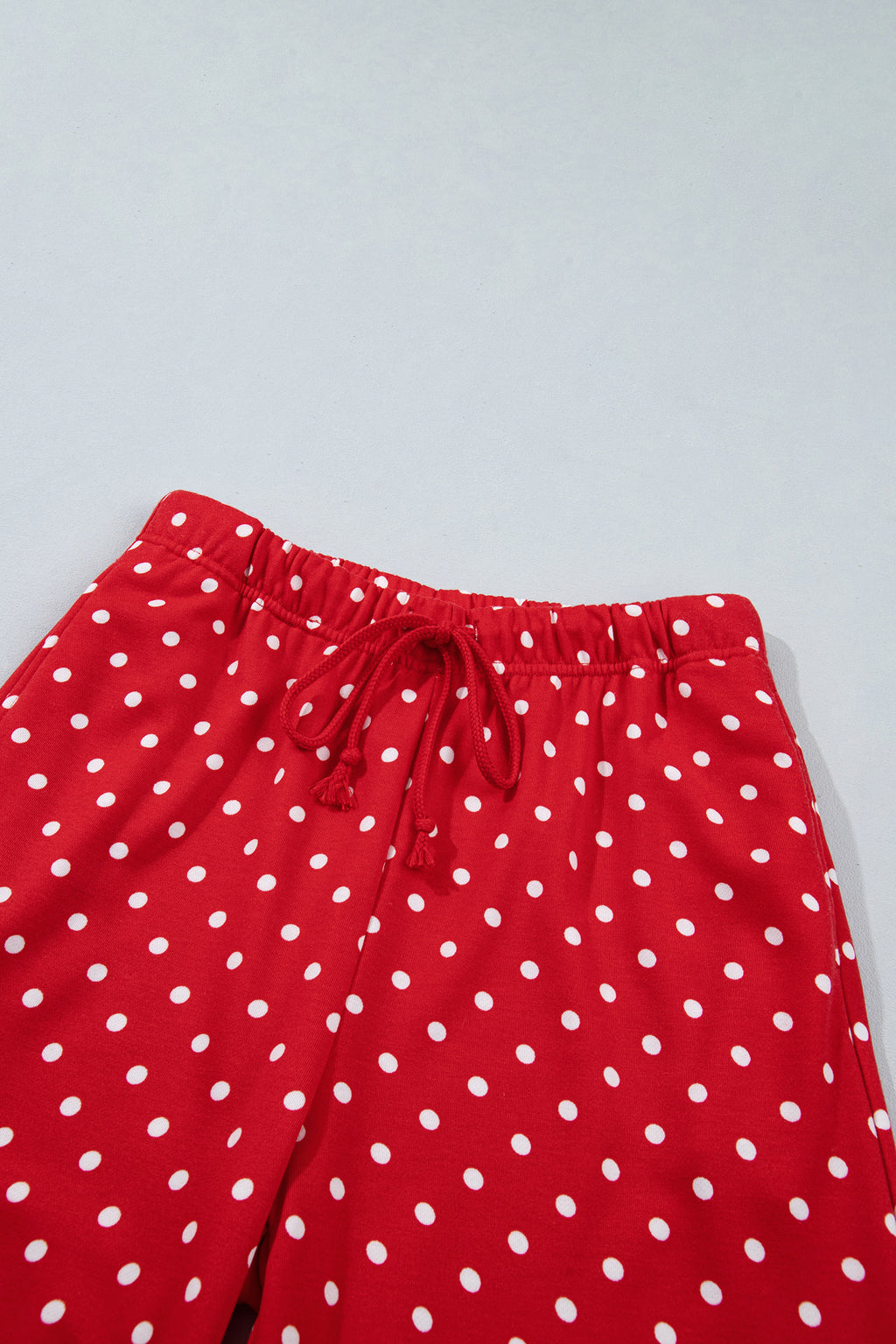 Blue Polka Dot Drawstring Wide Leg Long Sleeve Top Pant Set