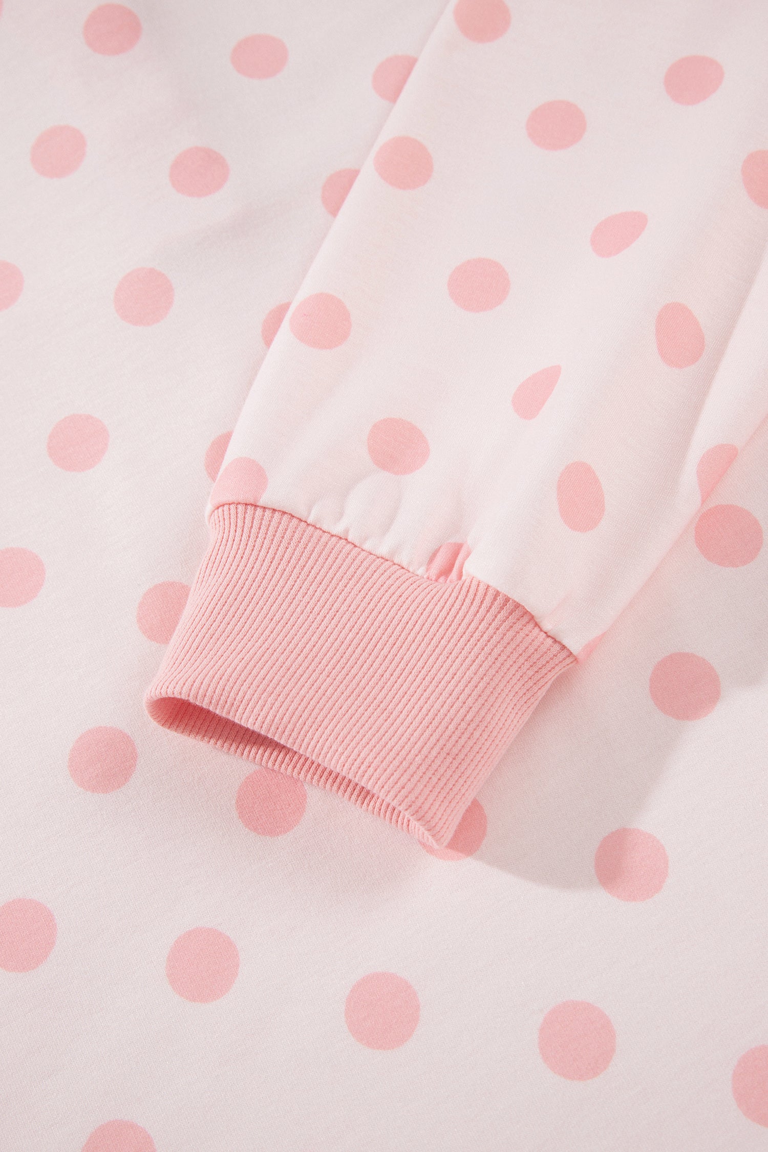 Pink Polka Dot Drop Shoulder Polo Loose Pullover Patch Pocket Casual Shorts Set