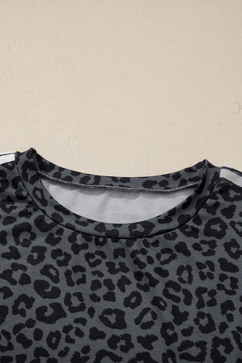Apricot Leopard Print Varsity Striped Detail 3/4 Sleeve Top Shift Pant Set