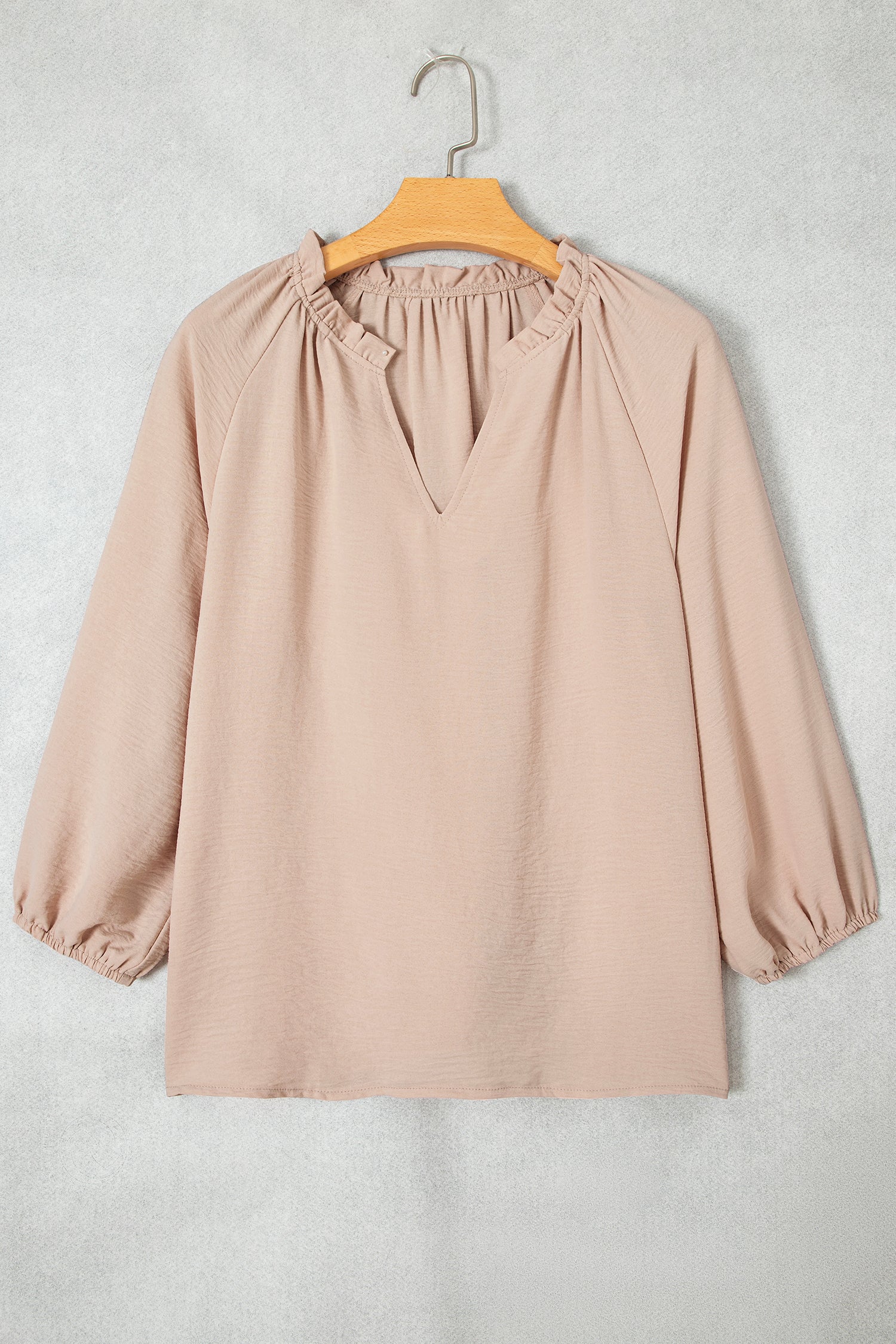 Parchment V Neck Gathered Cuff Three Quarter Sleeve Blouse
