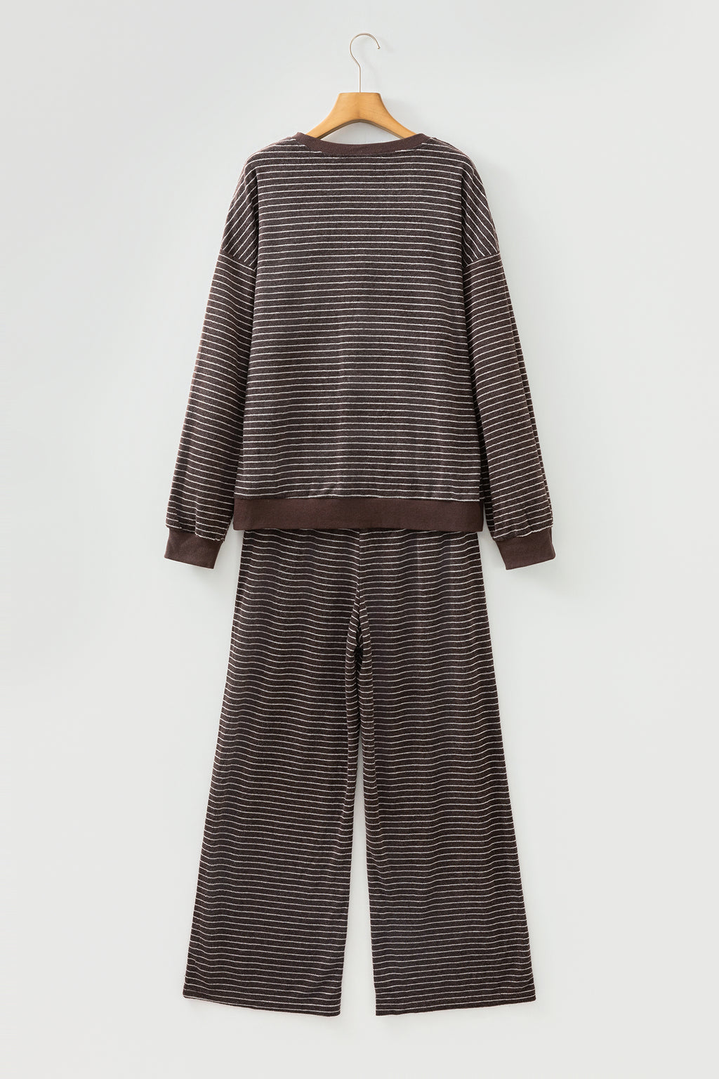 Black Stripe Cozy Terry Knit Long Sleeve Pullover Pocketed Shift Pants 2pcs Sets