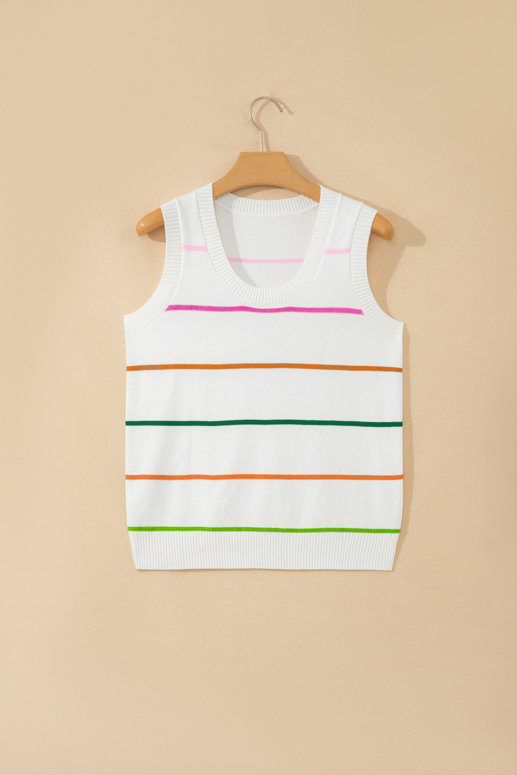 Green Stripe Round Neck Knitted Sweater Tank