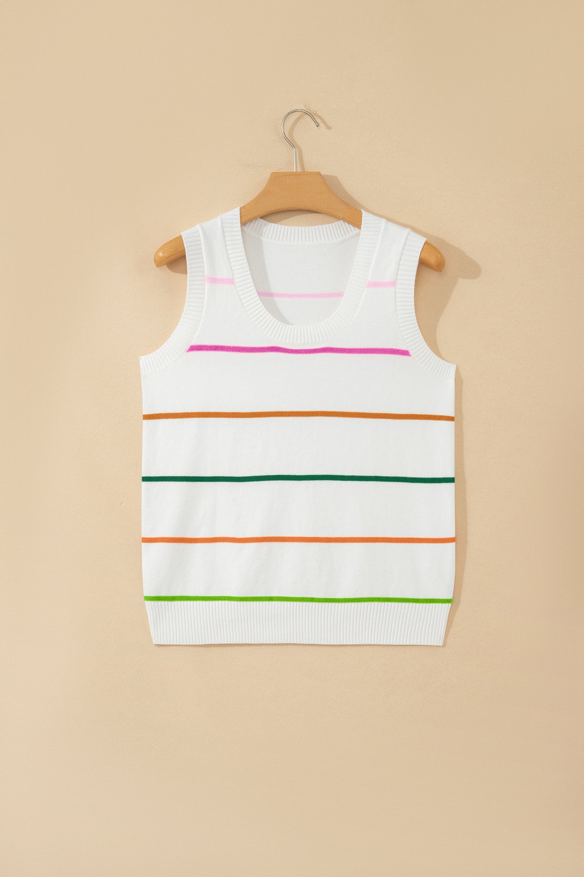Green Stripe Round Neck Knitted Sweater Tank