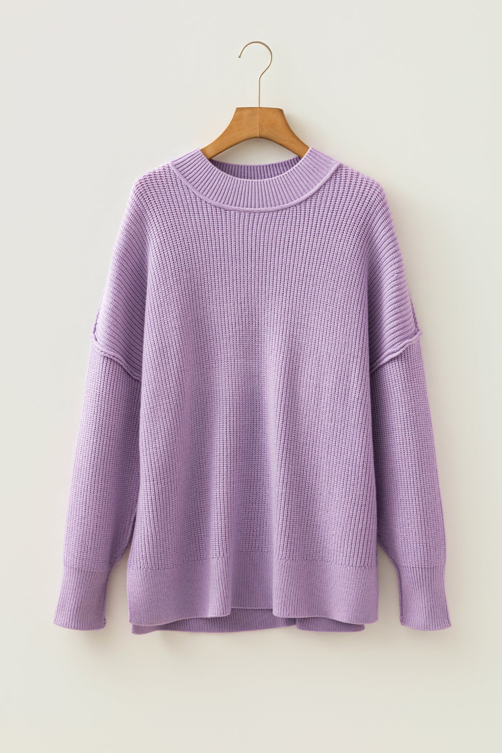Chestnut Solid Color Mock Neck Oversized Tunic Sweater