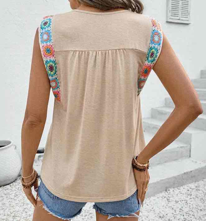 Boho Embroidered Strap Sleeveless Tank Top For Summer Apricot - (coming soon)