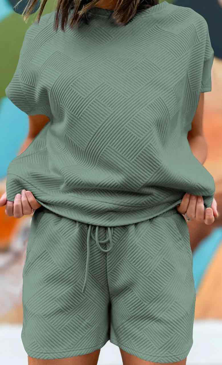 Mineral Blue Textured Short Sleeve Top and Shorts Set