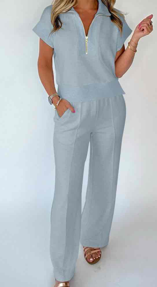 Beau Blue Half Zip Polo Tee Casual Pant Set - (coming soon)
