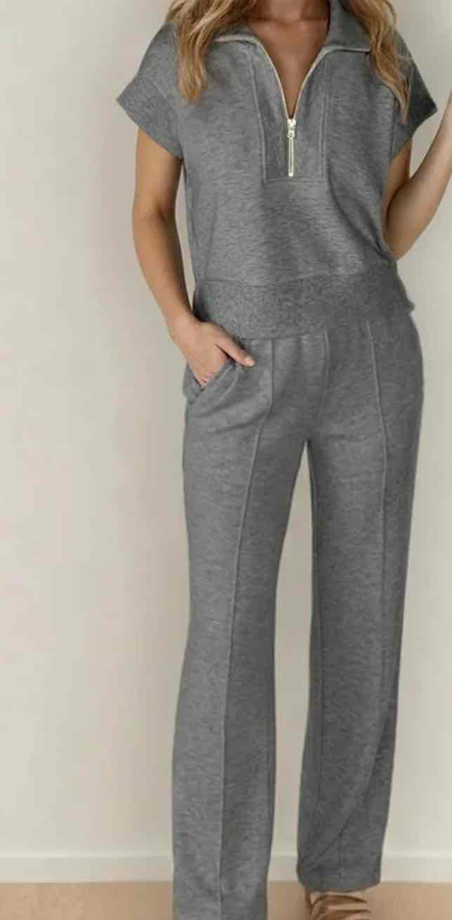 Gray Half Zip Polo Tee Casual Pant Set - (coming soon)