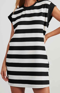 Black Stripe Cap Sleeve Shift T Shirt Dress - (Coming Soon)