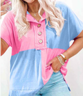 Myosotis Two Tone Half Buttons Collared T Shirt - (coming soon)