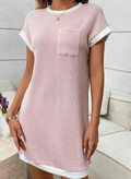 Navy Contrast Trim Pocket T Shirt Dress Casual Shift Pink - (Coming soon)