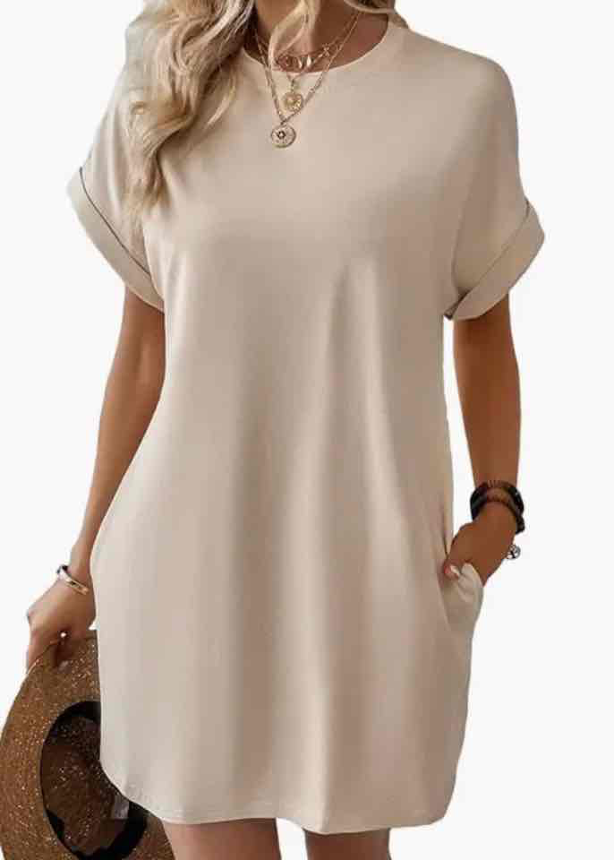 Relaxed Fit Cotton Short Sleeve Pocket Dress for Summer Apricot - (coming soon)