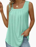 Square Neck Pleated Sleeveless Flowy Tank Top Light Green - (coming soon)