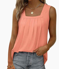 Square Neck Pleated Sleeveless Flowy Tank Top/Orange - (coming soon)
