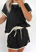 Black Colorblock Edge Drop Shoulder T Shirt and Skort 2pcs Set - (coming soon)