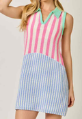 Mystree Mixed Stripe Color Block Dress in Pink/Blue  - (Coming soon)