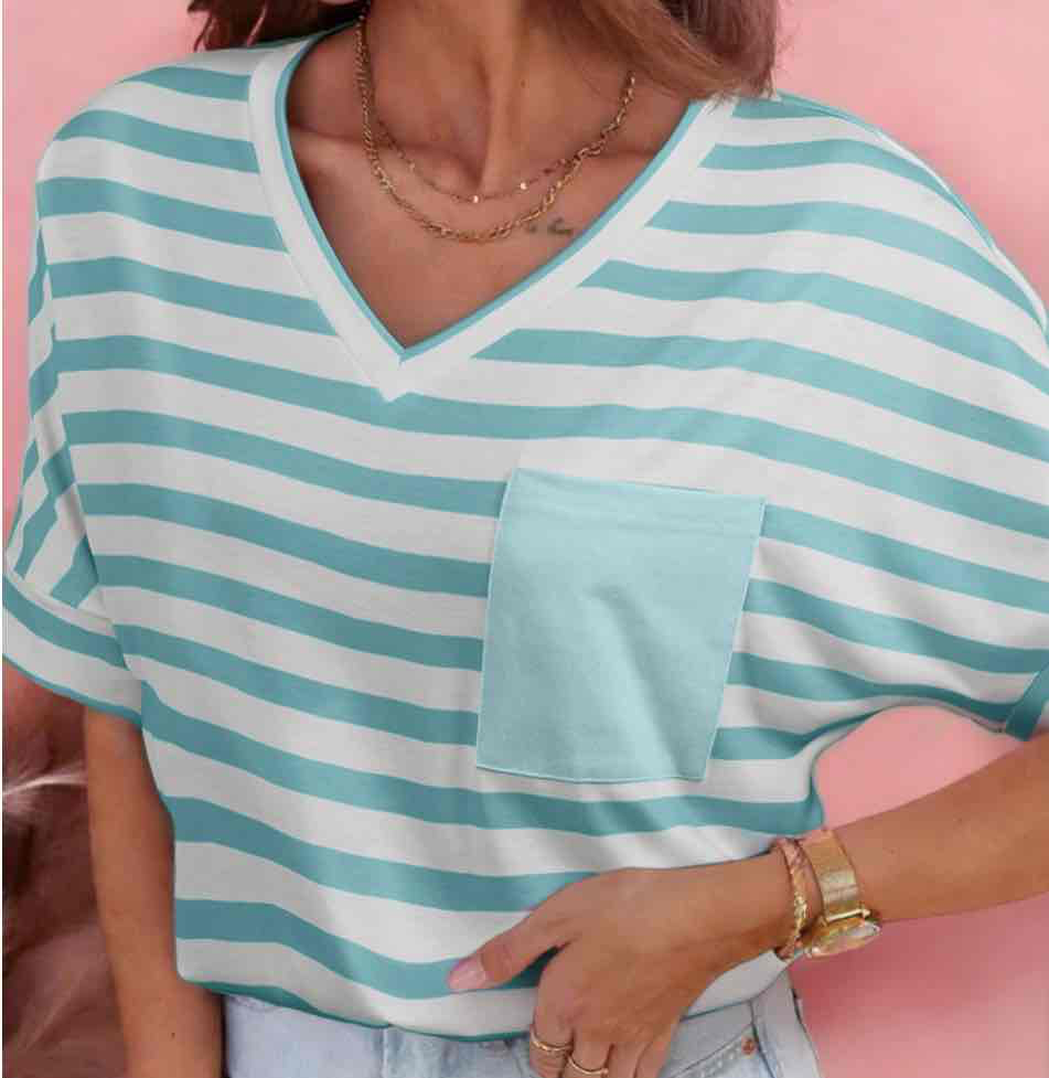 Sky Blue V Neck Pocket Casual T Shirt - (coming soon)