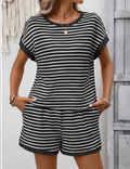 Striped Short Sleeve Top & Shorts Lounge Set