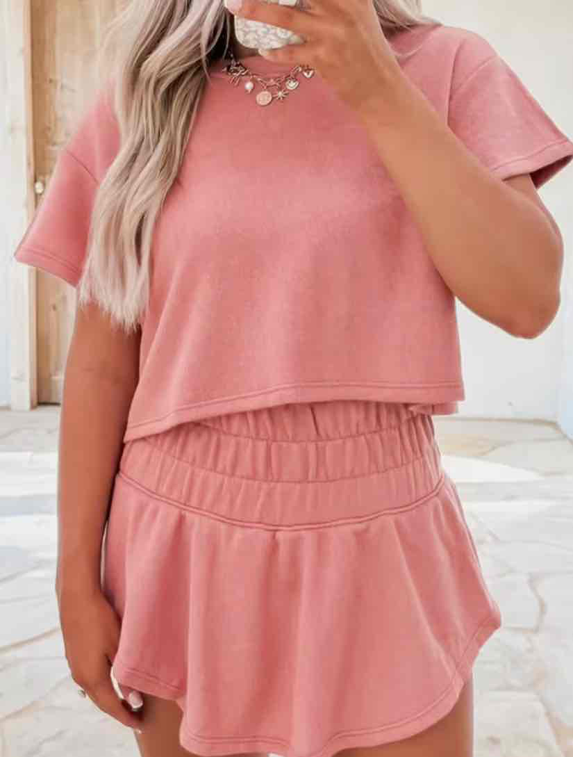 Blossom 2pcs Cropped Tee and Ruffled High Waist Skort Set