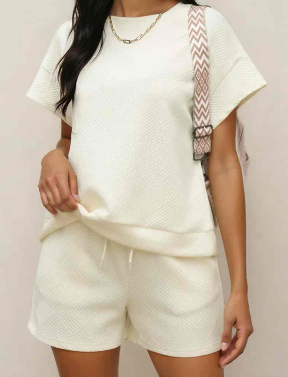 Apricot Textured Short Sleeve Top and Shorts Set