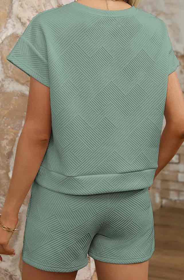 Mineral Blue Textured Short Sleeve Top and Shorts Set