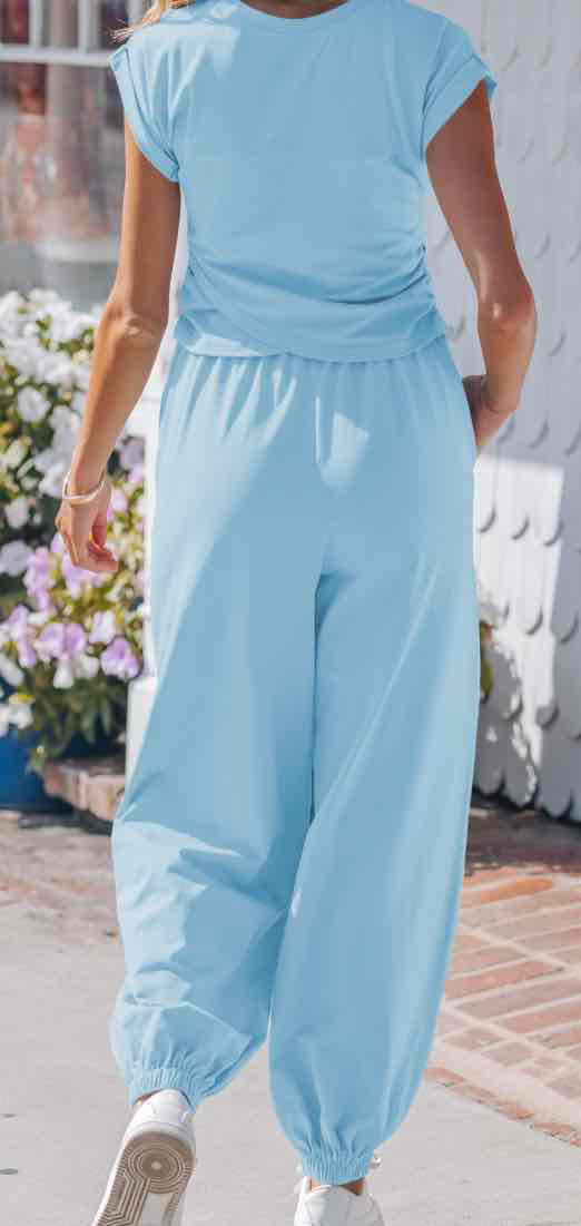 Beau Blue Solid Color Cropped Tank Top and Jogger Pants Set - (coming soon)