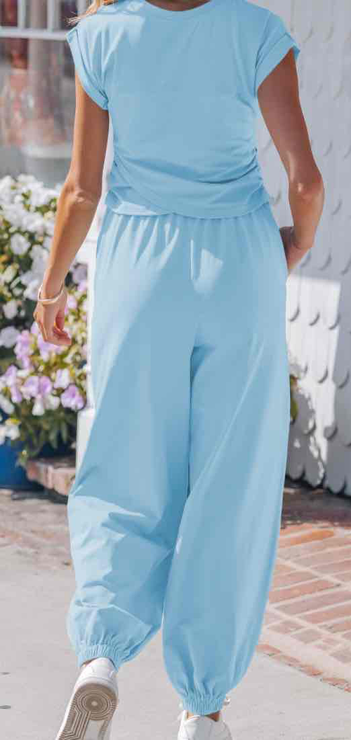 Beau Blue Solid Color Cropped Tank Top and Jogger Pants Set - (coming soon)