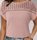 Light Pink Lace Patchwork Waffle Short Sleeve Top