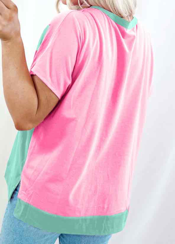 Mint Green Two Tone Half Buttons Collared T Shirt - (coming soon)