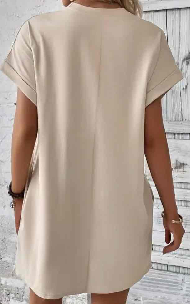 Relaxed Fit Cotton Short Sleeve Pocket Dress for Summer Apricot - (coming soon)