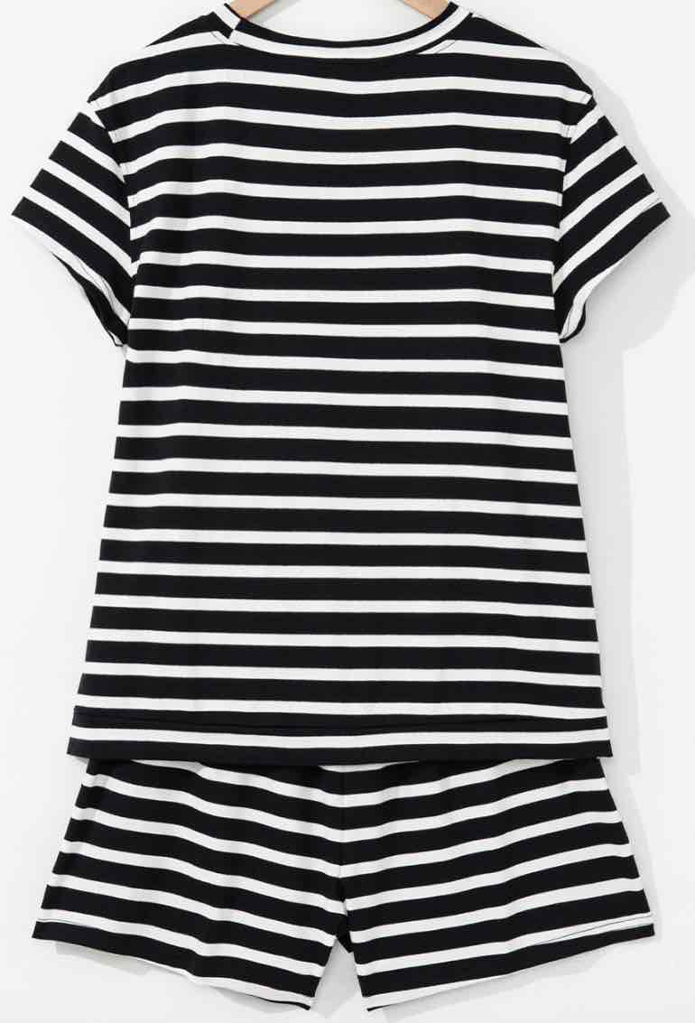 Black White Striped Short Sleeve Top and Shorts Set - (coming soon)