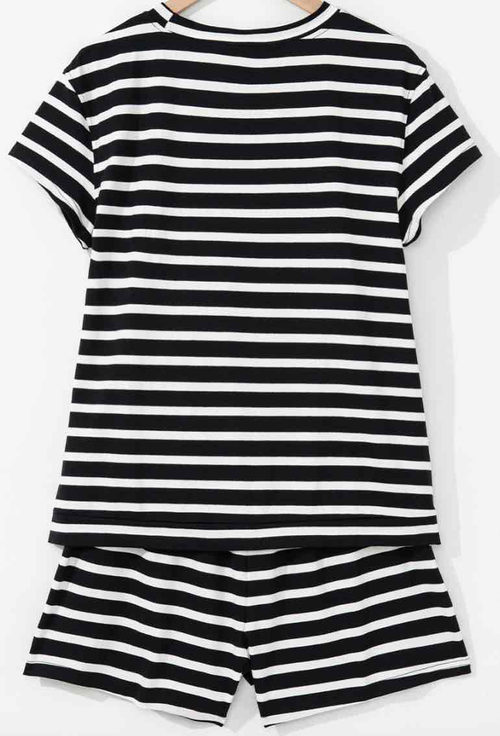 Black White Striped Short Sleeve Top and Shorts Set - (coming soon)