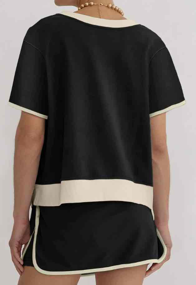 Black Colorblock Edge Drop Shoulder T Shirt and Skort 2pcs Set - (coming soon)