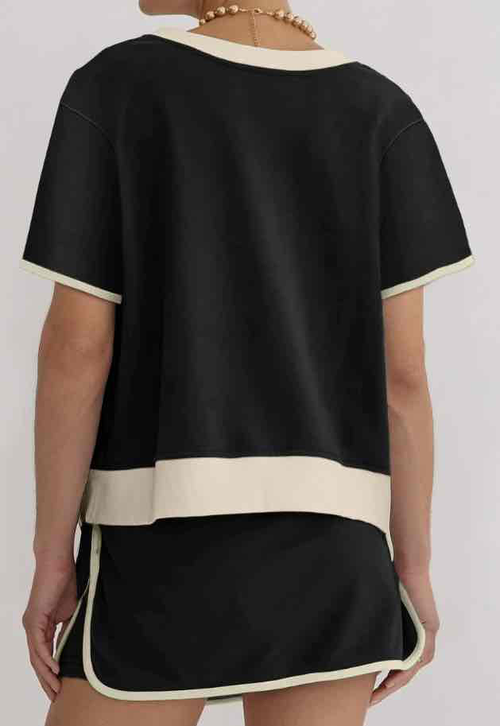 Black Colorblock Edge Drop Shoulder T Shirt and Skort 2pcs Set - (coming soon)
