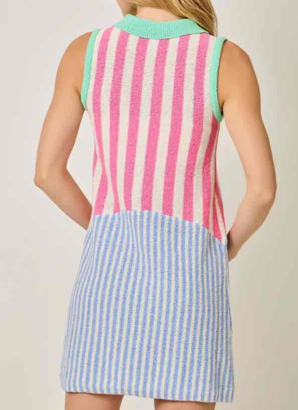 Mystree Mixed Stripe Color Block Dress in Pink/Blue  - (Coming soon)